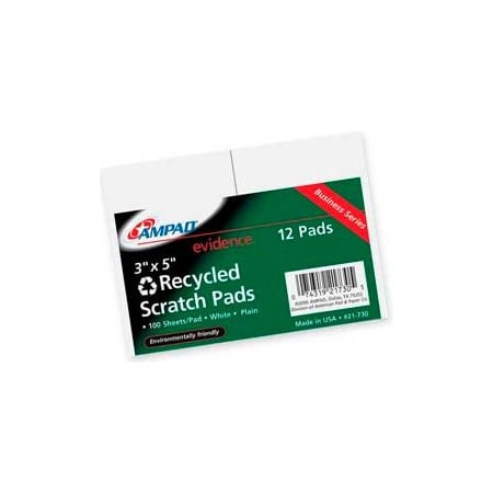 Ampad Corporation Esselte  Evidence Glue Top Scratch Pads, 3" x 5", White, 100 Sheets/Pad, 12 Pads/Pack 21730